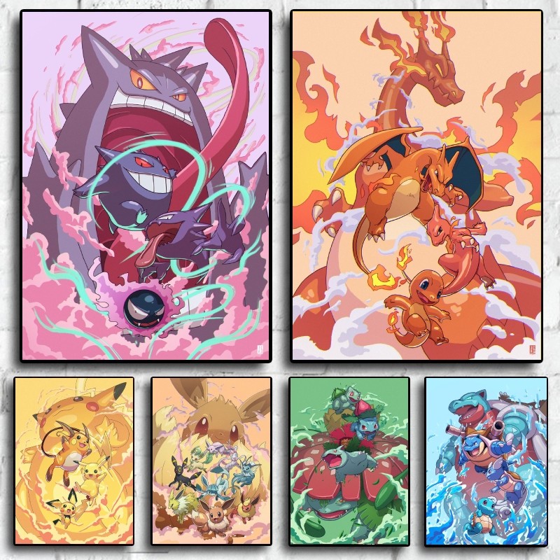 

Hot Selling Anime Poster Pokemon Charizard Gengar Cartoon Character Canvas Printing Home Bedroom Friends Gift Wall Decoration