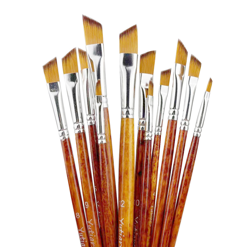 

Angular Paint Brushes Nylon Hair Angled Watercolor Pait Brush Set for Acrylics Watercolors Gouache Inks Oil and Tempera