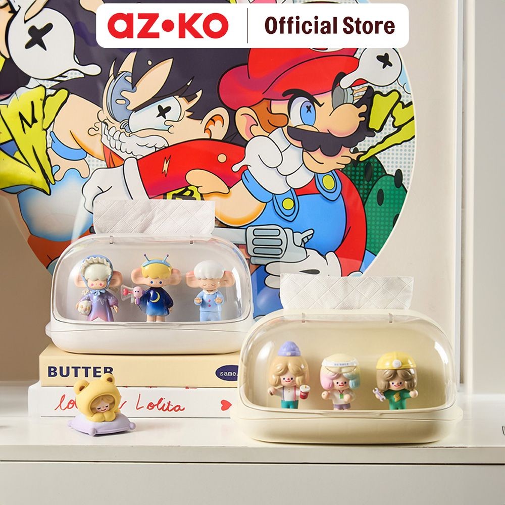 AZKO Stora Kotak Tisu Dengan Display Action Figure - Krem Ivory Tissue Box Holder Tempat Tisu Aesthe