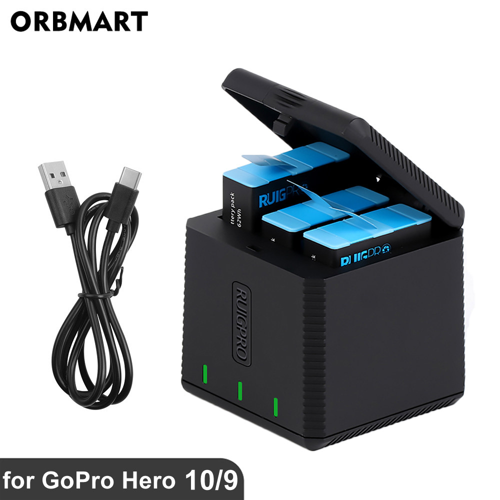 ORBMART for GoPro Hero 12 11 10 9 Black Battery   arger 3-Slot   arging Box Triple   annel for Go Pr