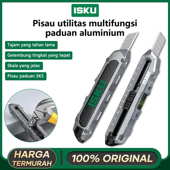 

ISKU Pisau Cutter multifungsi paduan aluminium/Knife Cutter Knife Auto Lock Cutter SK5 Bahan - SK5 Alloy Steel