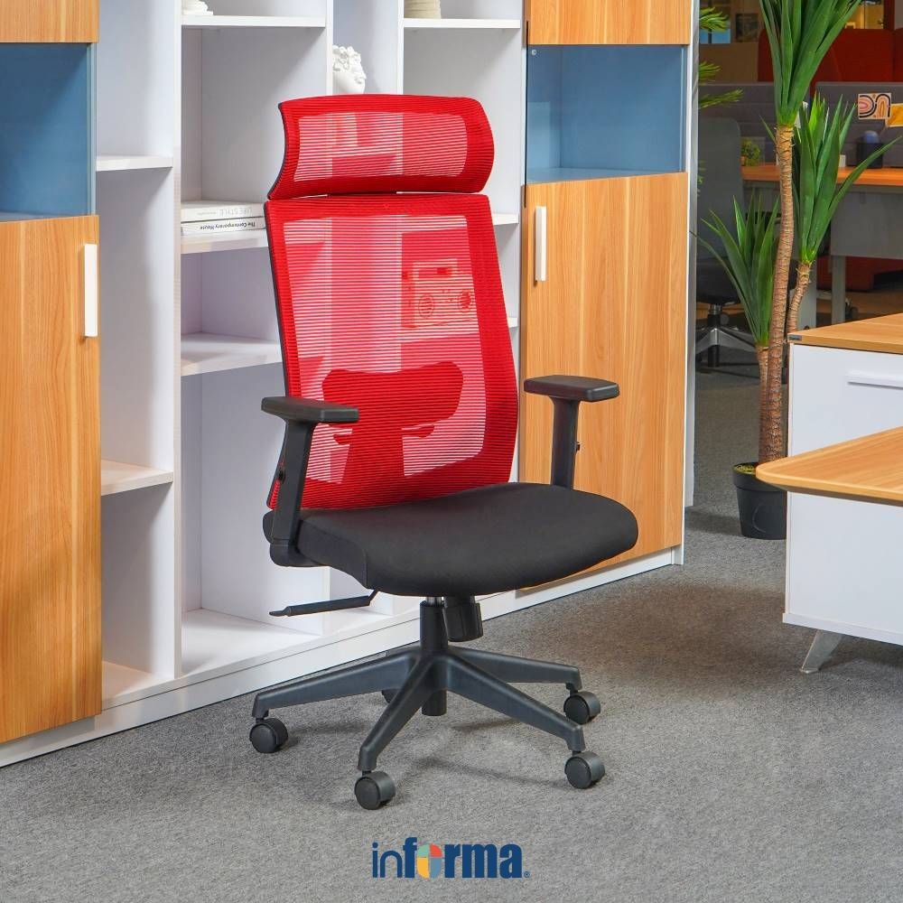 Informa Omar Kursi Kantor Sandaran Tinggi - Merah Tempat Duduk Kerja Dengan Roda Office Chair Kursi 