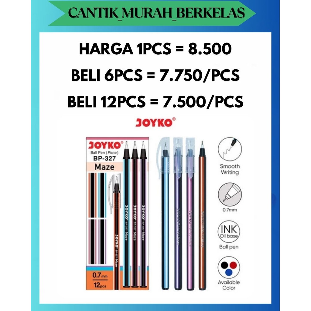 

CMB [1 KOTAK ISI 12PCS] PULPEN JOYKO MAZE 0.7mm BP-327 PENA BEST SELLER