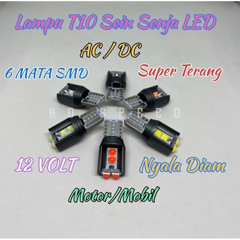 SEPASANG BOLAM LED T10 SEIN SENJA LAMPU LED T10 SEIN SENJA SUPER BRIGHT NYALA DIAM 6MATA AC DC 12VOL
