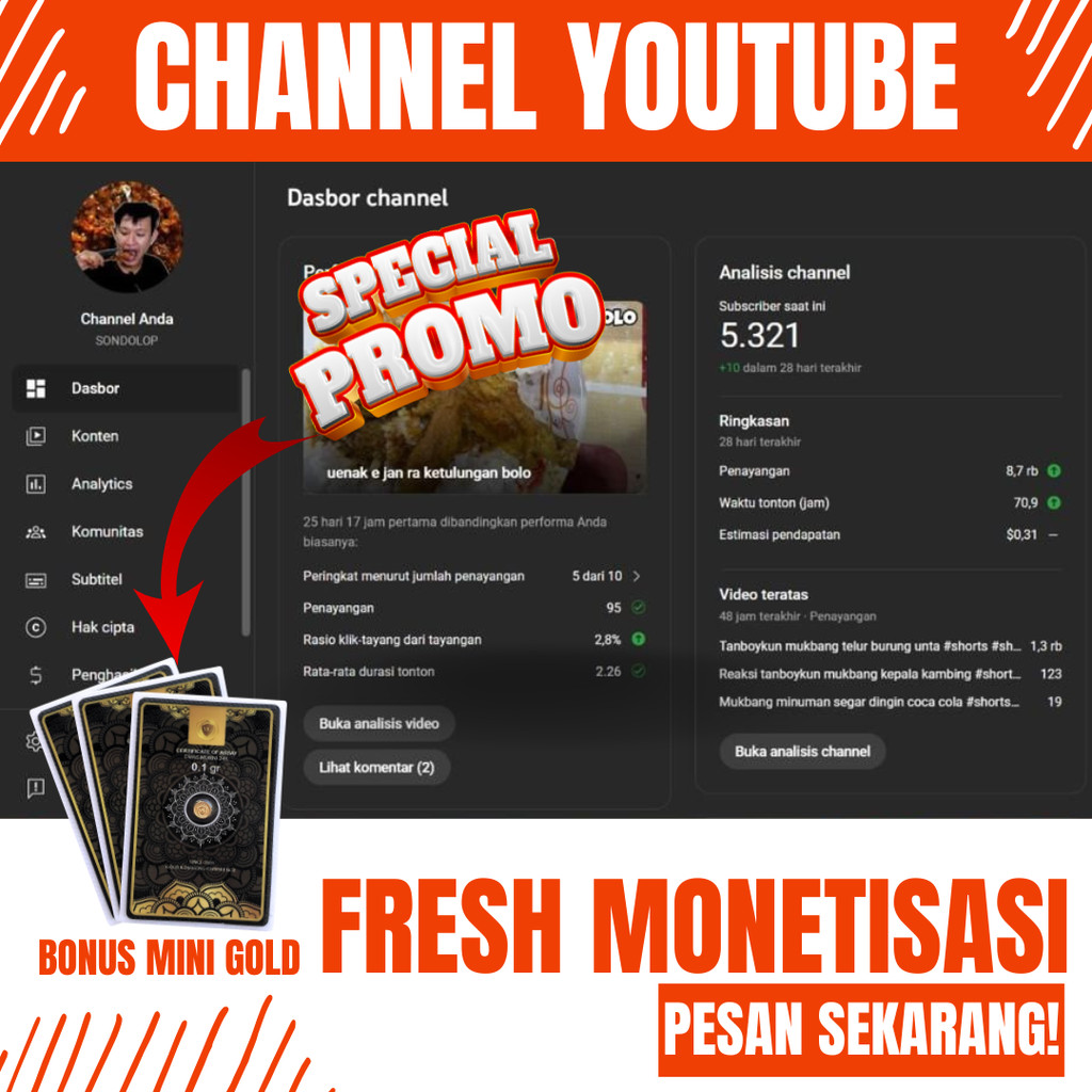 JUAL AKUN YOUTUBE SUDAH MONETISASI (FRESH) TINGGAL PAKAI SEPAKET ADSENSE