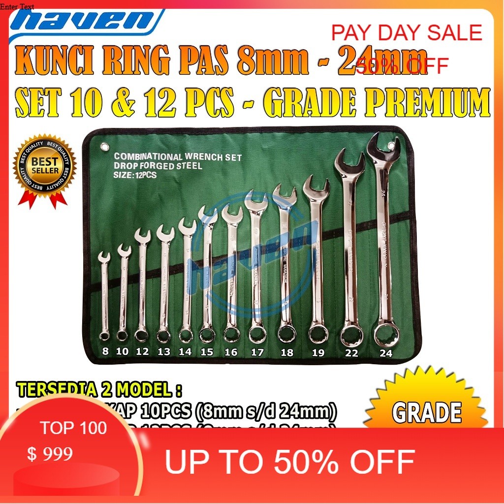 Kunci Ring Pas Set Pas 8-24mm Set 12 PCS Kunci Ring Pas Set Tools Set Kunci Ring Pas 8-24mm Alat Per