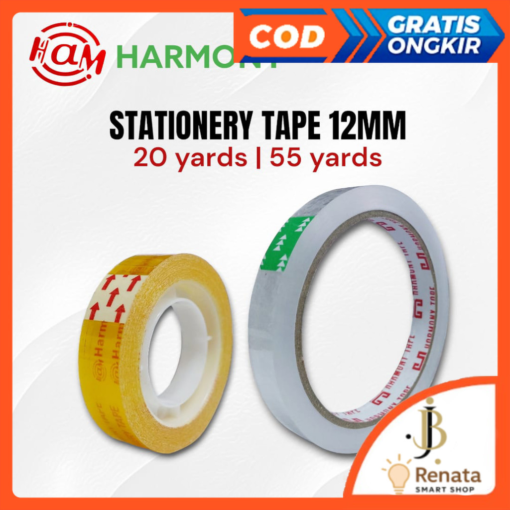 

HARMONY Isolasi / Selotip Bening Kuning 12mm 1/2 Inch 20Y & 55Y Stationery Tape