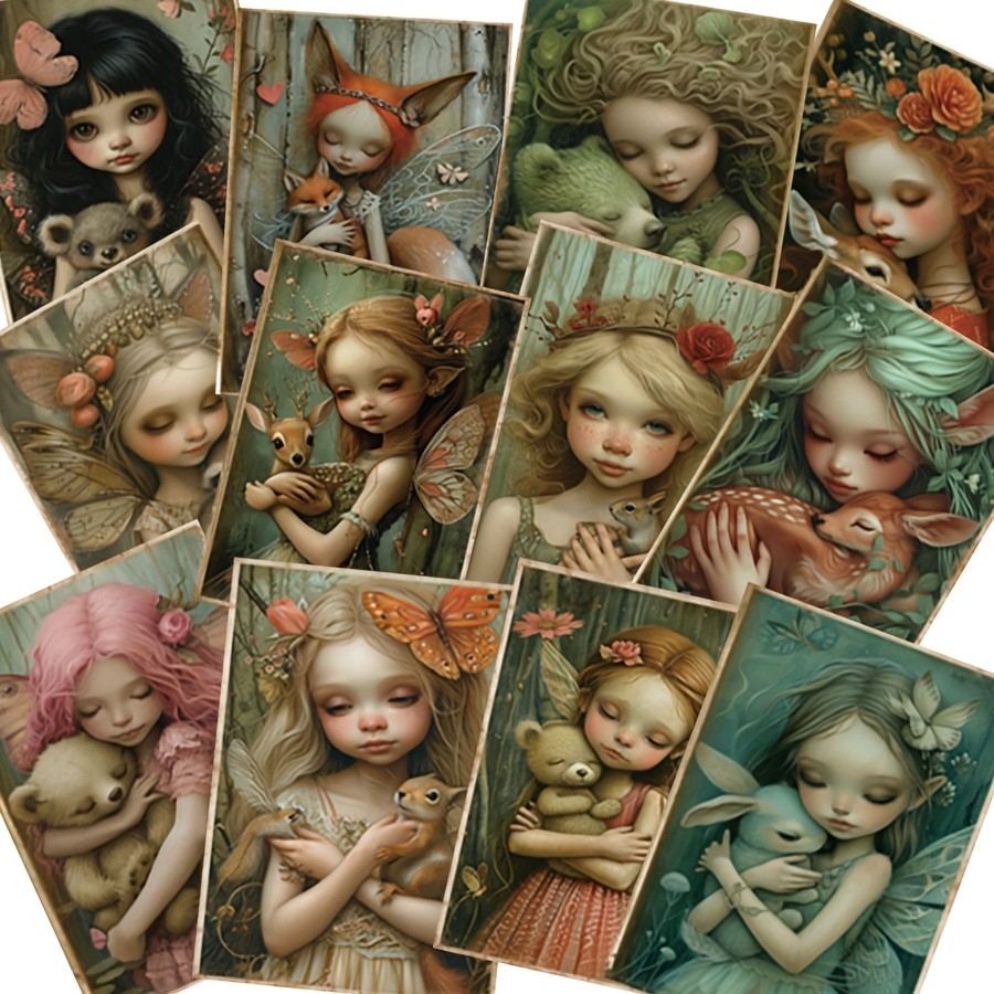 

JAIIMAN 44pcs Card and Sticker, Animal Woodland Fairy,for Holiday Party Flag DIY, Bottle,Paper Craft, Junk Journal,Scrapbooking