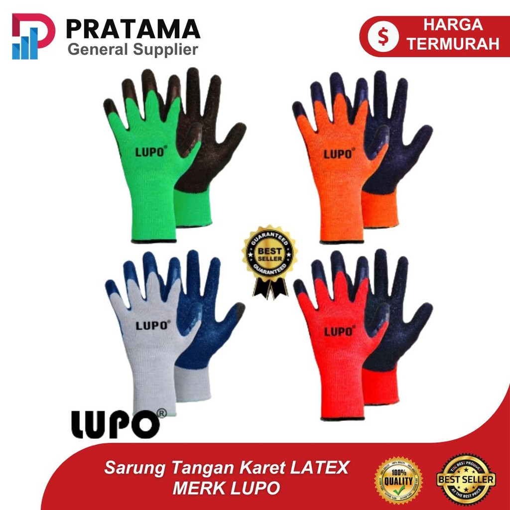 LUPO Sarung Tangan Karet LATEX Sarung Tangan Anti Slip Sarung Tangan Kerja Proyek Industri Tebal Kua