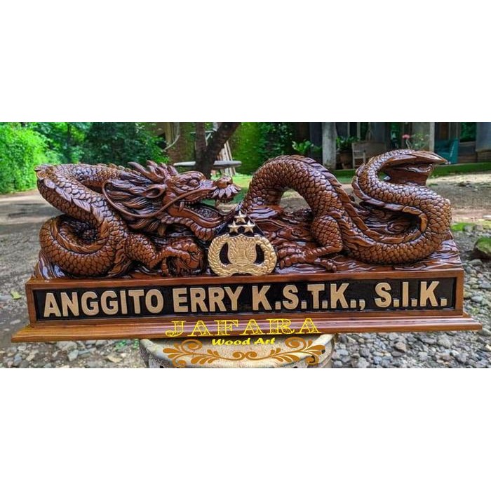Papan Nama Jabatan Patung Naga/ Papan Nama Meja Full Ukir Kayu Jati