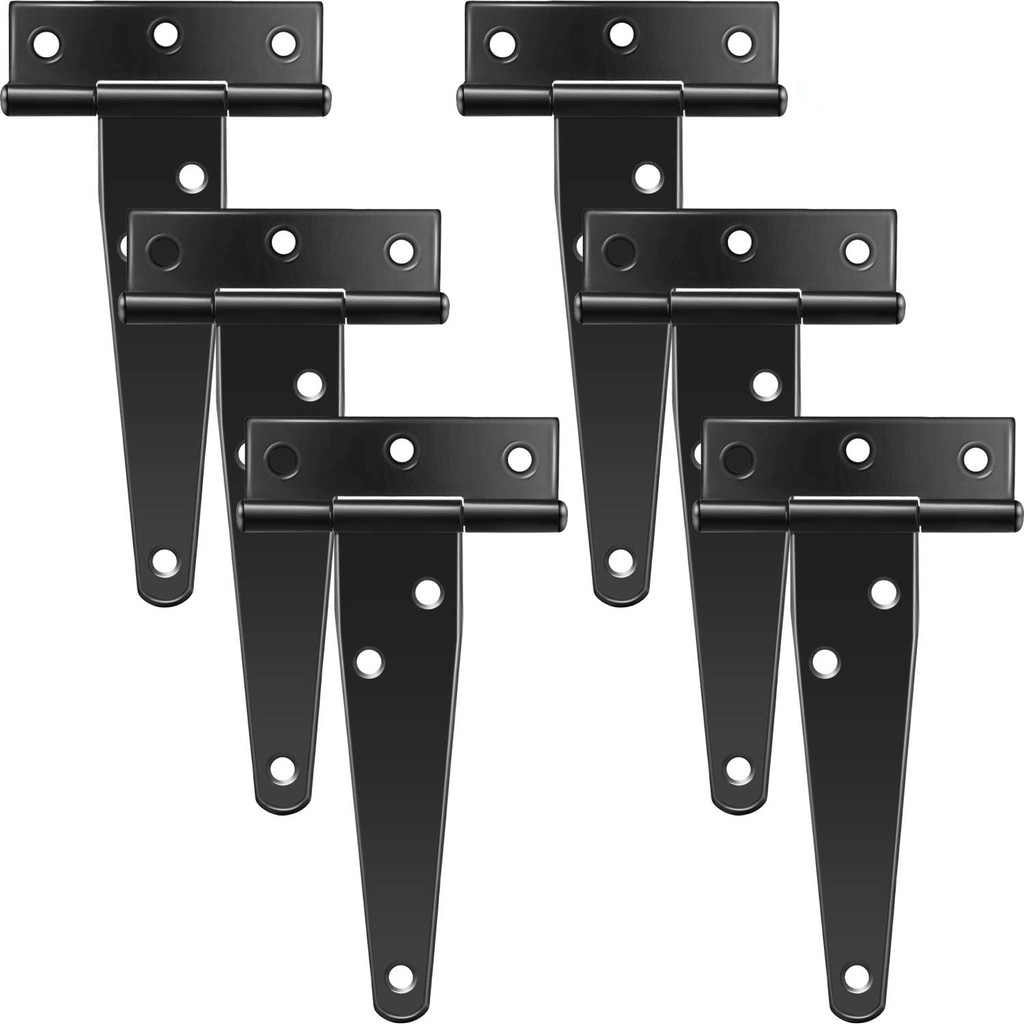 6 PCS 4 In   T-Strap Hinges Rustic Gate Strap Hinge Rustproof Gate Door Black Hinges for Windows, Fe