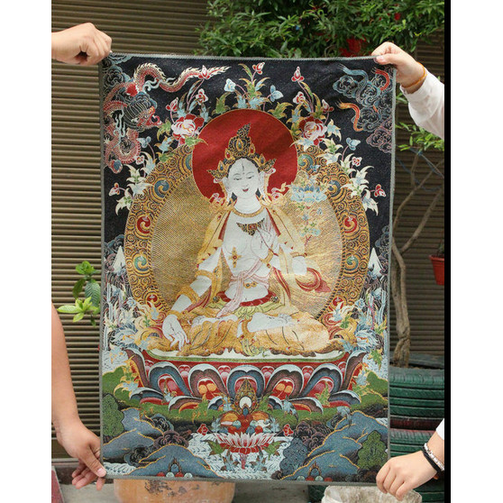 

36" Tibet Buddhism Silk Cloth White Tara Goddess Thangka Painting Mural