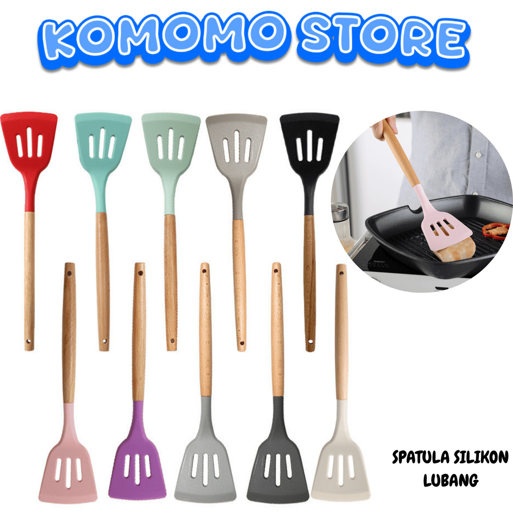 KMM Spatula Silikon H1019 Alat Masak Sodet Lubang Penyaring Minyak Tahan Panas Perlengkapan Dapur Tu