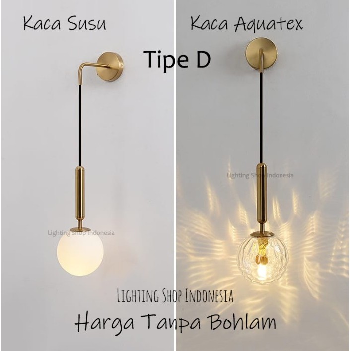 Lampu dinding gold kaca minimalis modern - Tipe C - Gold, Kaca Susu