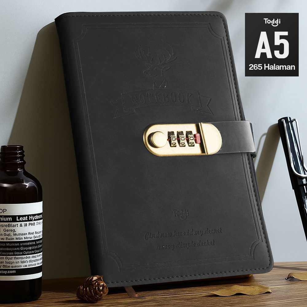 

Toddi Buku Jurnal Leather Notebook Diary 80GSM 265 Halaman with Lock - TD-A5