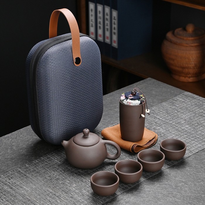 

✔D.Bsyo✔ - TERBARU Teapot Set Teko Set Suvenir Teko Keramik China Chinese Tea Pot Set Souvenir Gift - Bag Set Coklat