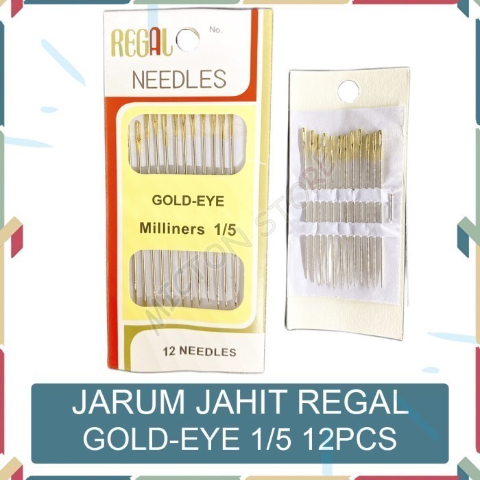 HOMTON Jarum jahit tangan Regal Needles Gold Eye Milliners 1/5 12pcs LionStar Plastik Berkualitas Mu