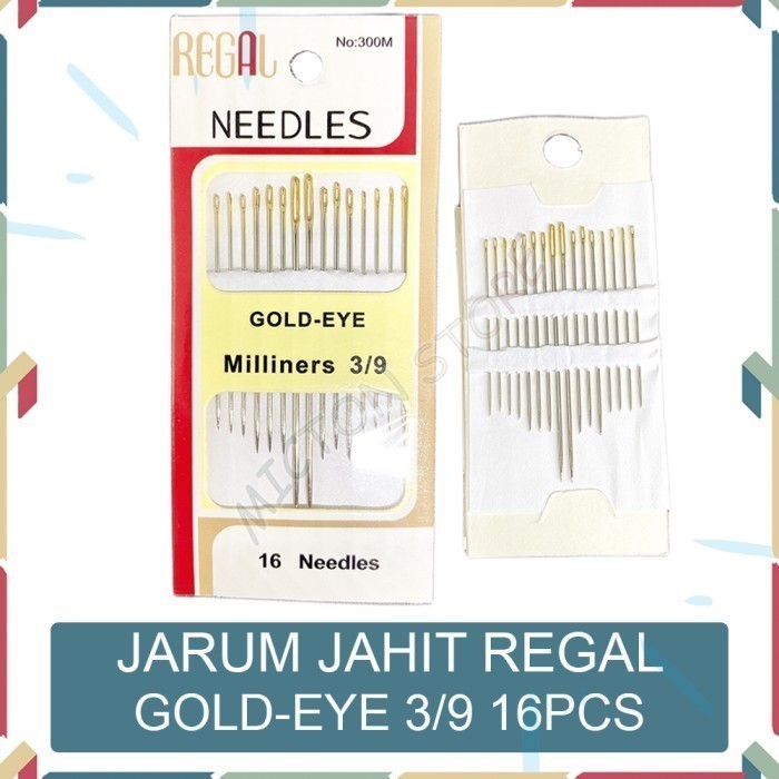 HOMTON Jarum jahit tangan Regal Needles Gold Eye Milliners 3/9 16pcs LionStar Plastik Berkualitas Mu