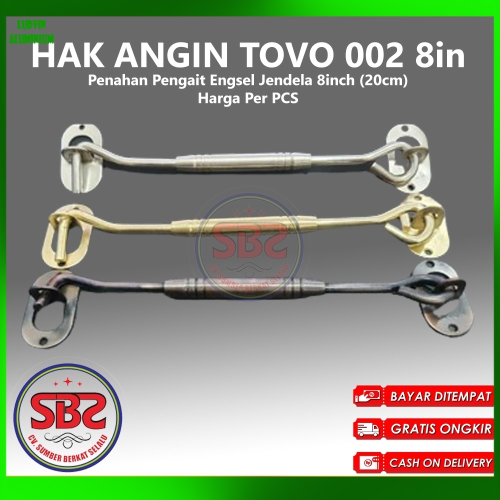 Hak Angin TOVO 8in / 20cm - Penahan Pengait engsel jendela 8 inch chrom Merk TOVO