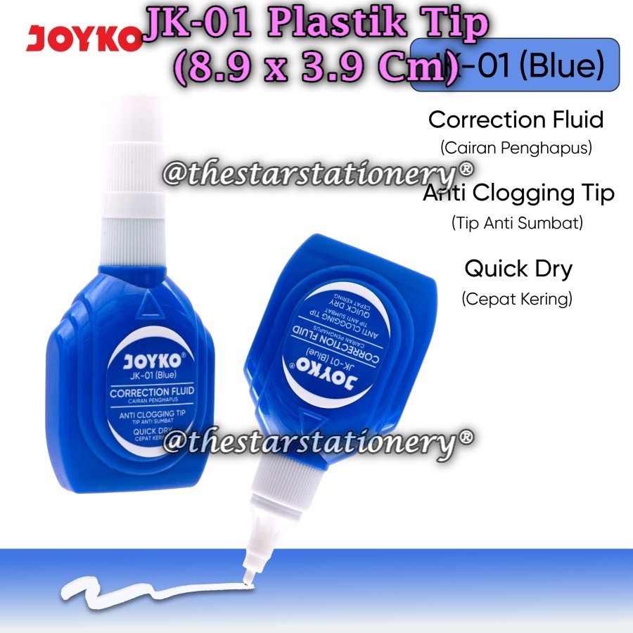

(1 Pak Isi 12 Biji) GROSIR Correction Fluid Joyko JK-01 Biru Plastik Tip / Tipe-X Cair Joyko JK-01