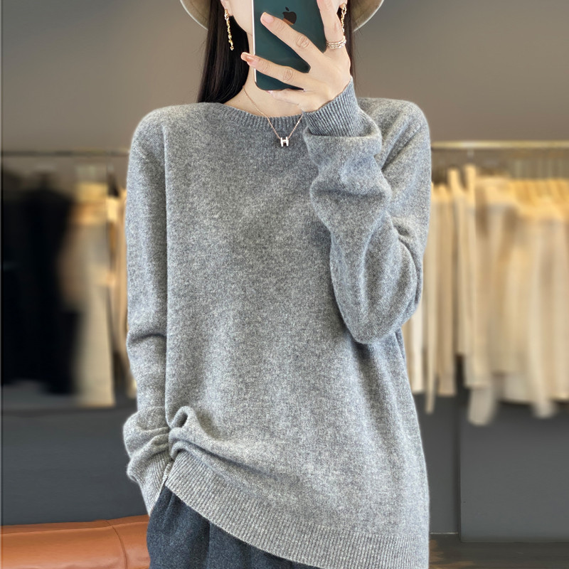 

New Fashion Autumn Winter 100% Wool Sweater Women Knitted O-neck Sweater Solid Color Female Basic Clothe Casual Pullover Jumper