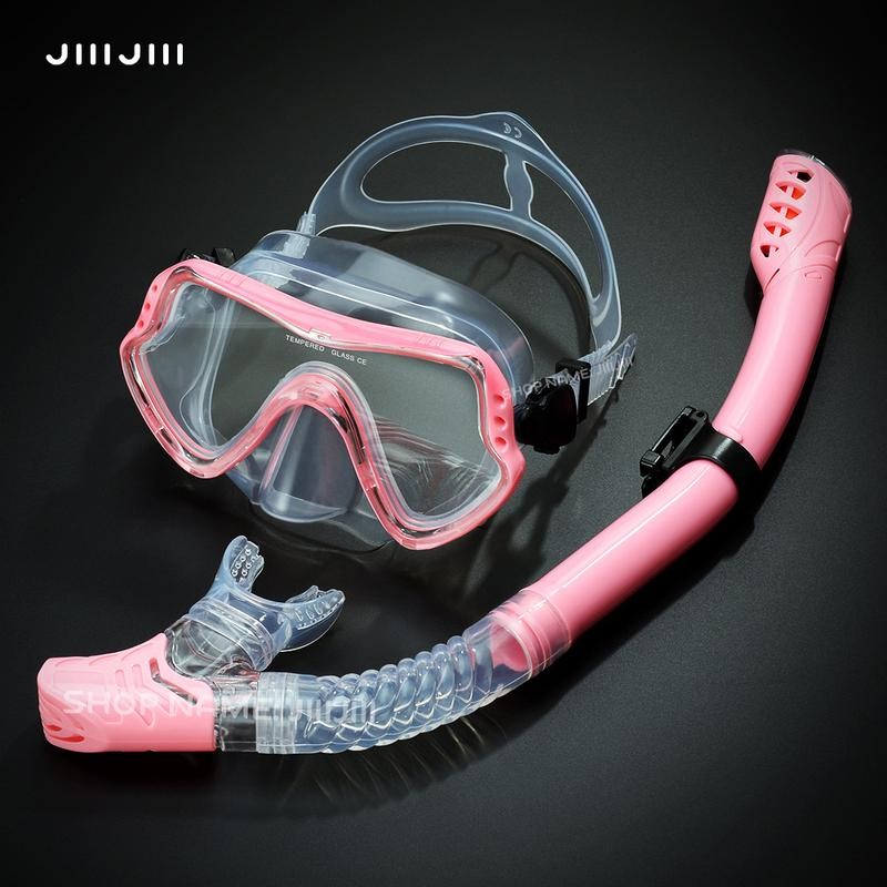 JIIIJIII Set Masker Selam Scuba Silikon Masker Selam Scuba Profesional dengan Kaca Tempered dan Lens