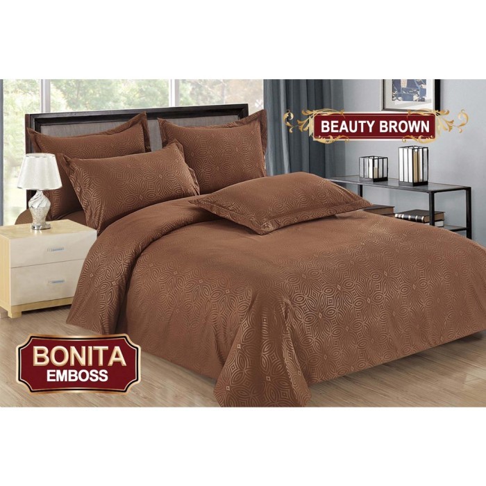 BONITA - bedcover set 180x200 bonita polos emboss - sprei bonita polos - Beauty Brown, Bedcover Saja
