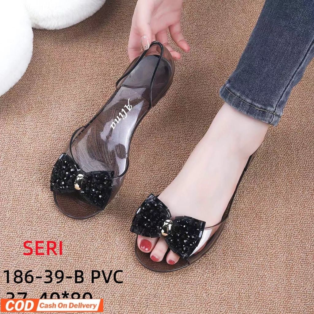 Sepatu Wanita Terbaru/Sepatu Flat Shoes Jelly Alina 186-39/Sepatu Bening Karet Kekinian