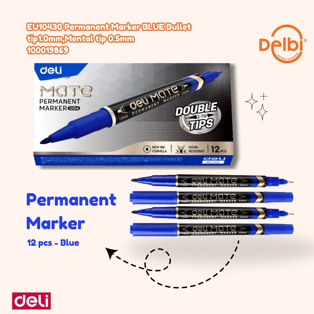

MYSTYLE DELI PERMANENT MARKER MATE SPIDOL PERMANEN DUA SISI UJUNG WARNA TINTA BIRU/MERAH ALAT TULIS KANTOR SEKOLAH KULIAH EU10430 EU10440