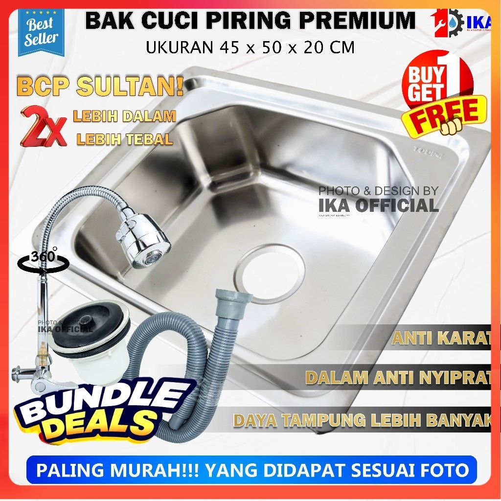 Bak Cuci Piring Todini Stainless Wastafel + Afur / 52cm x 43cm / Kitchen Sink Dapur BCP Mewah Sultan