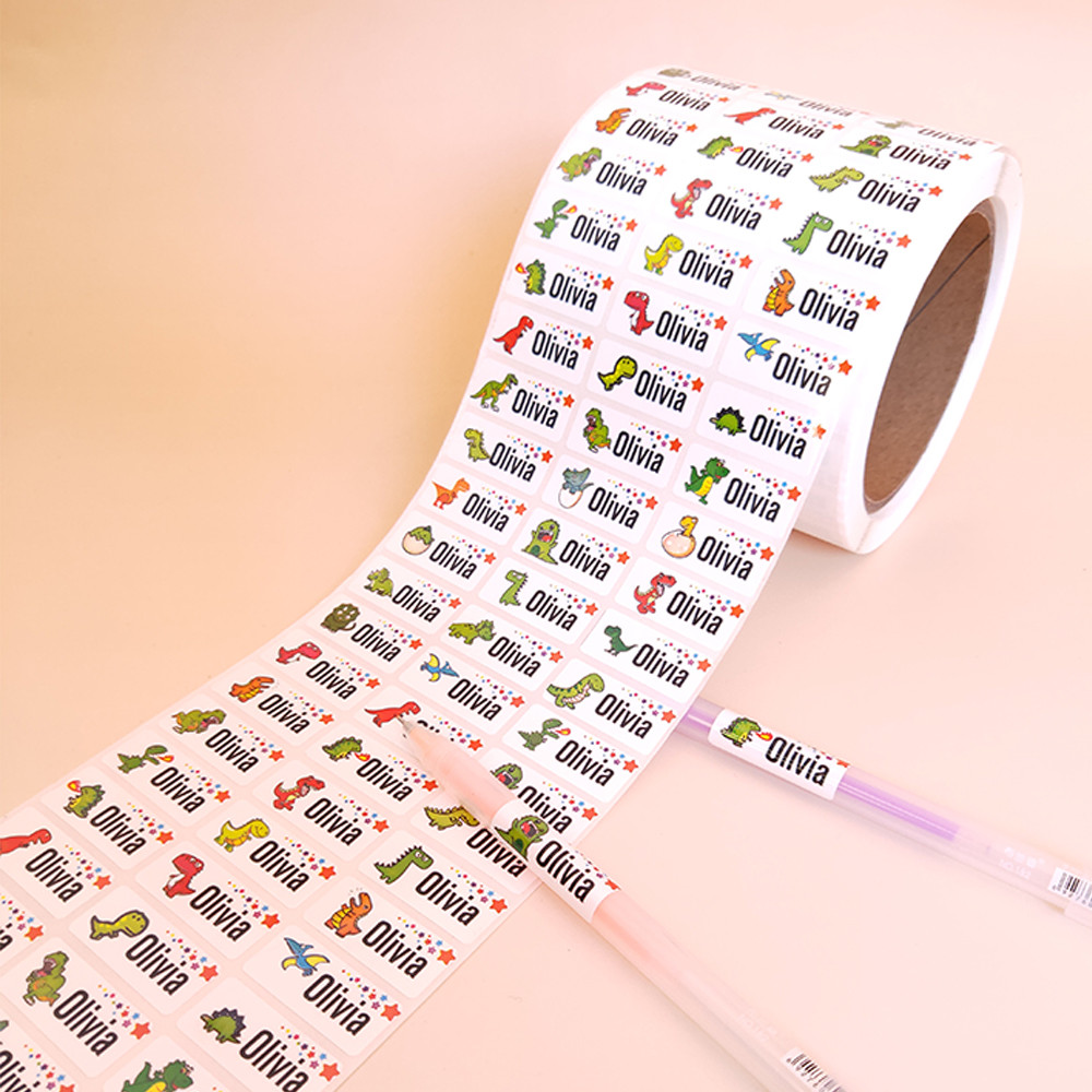 

200pcs Custom Dinosaur Self-adhesive Name Sticker Personalized First Name Waterproof Decal Hebrew Children Stationary Label