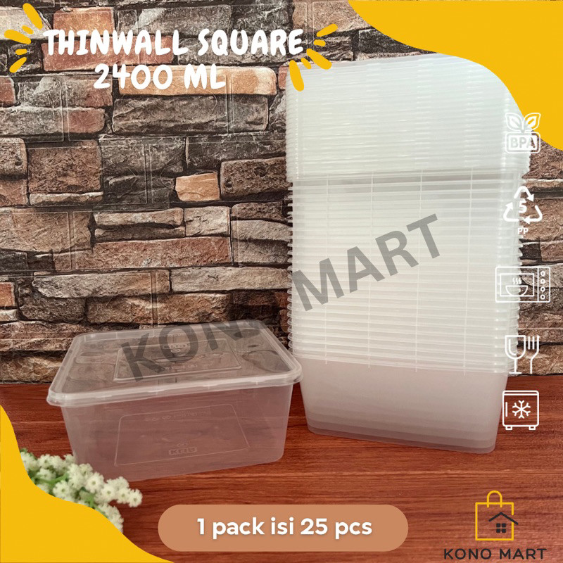 FC76YK [ISI 25 PCS] Thinwall Merk Victory Square 2000ml 2400ml 3000ml / Kotak Makan Plastik Persegi 