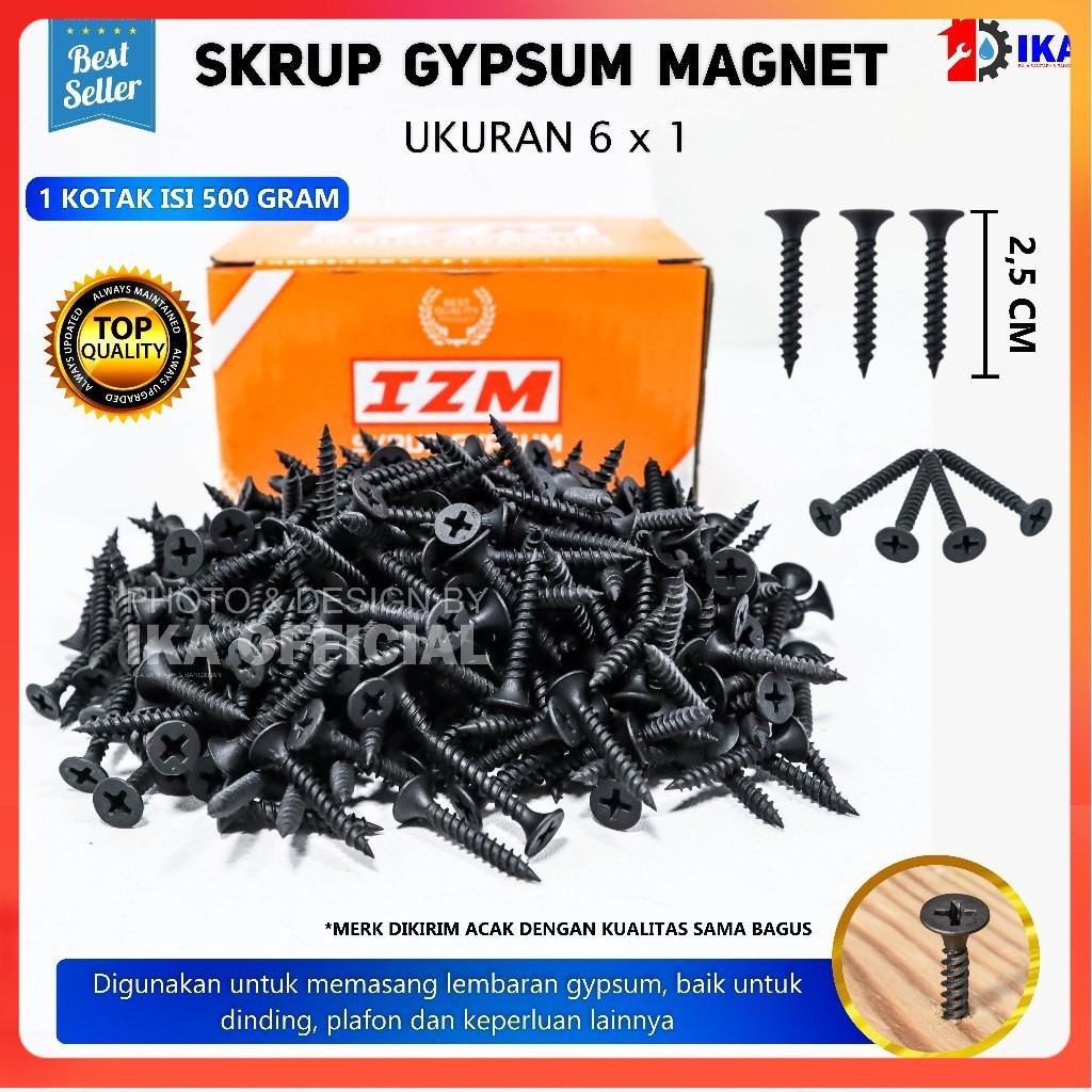Skrup / Sekrup Gypsum Hitam 1 Inch - per dus = per 500 gram