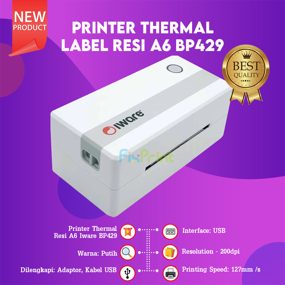 FixPrint Printer Thermal Label Resi BP429 A6 IWare USB Only BP429 Bluetooth Interface USB New