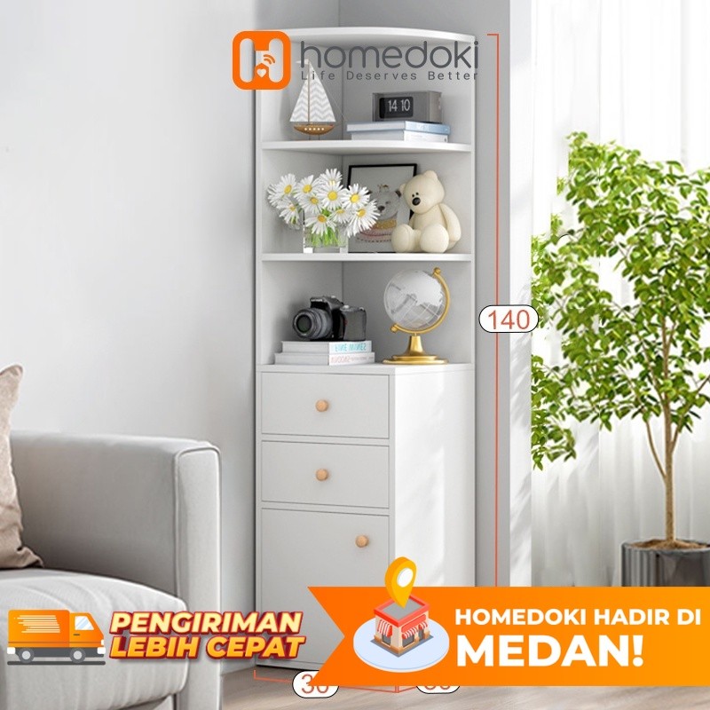 Homedoki Rak Sudut Kayu Serbaguna Rak Buku /Rak Buku Setengah Terbuka / Lemari sudut Kamar Tidur