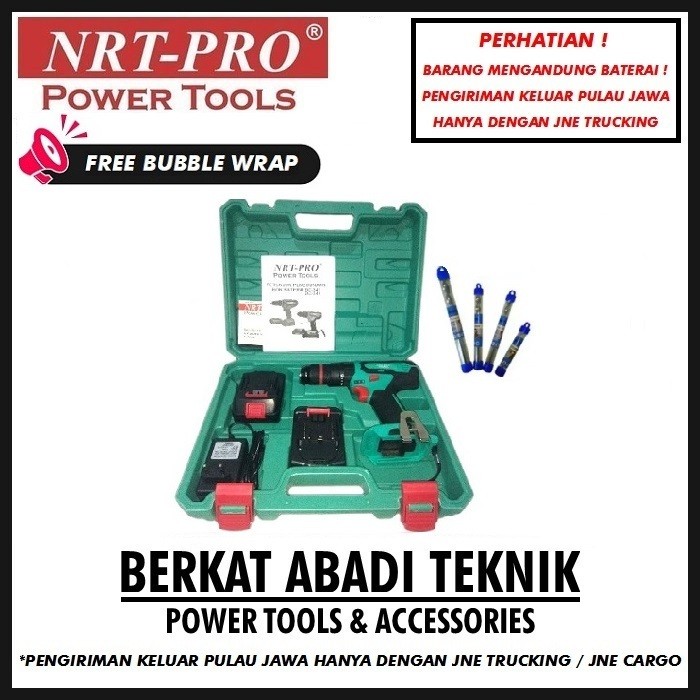 NRT-PRO DC343 Bor Cordless Drill Baterai Tangan Beton Impact Tembok 20 V 20V Paket Set Mesin DC 343