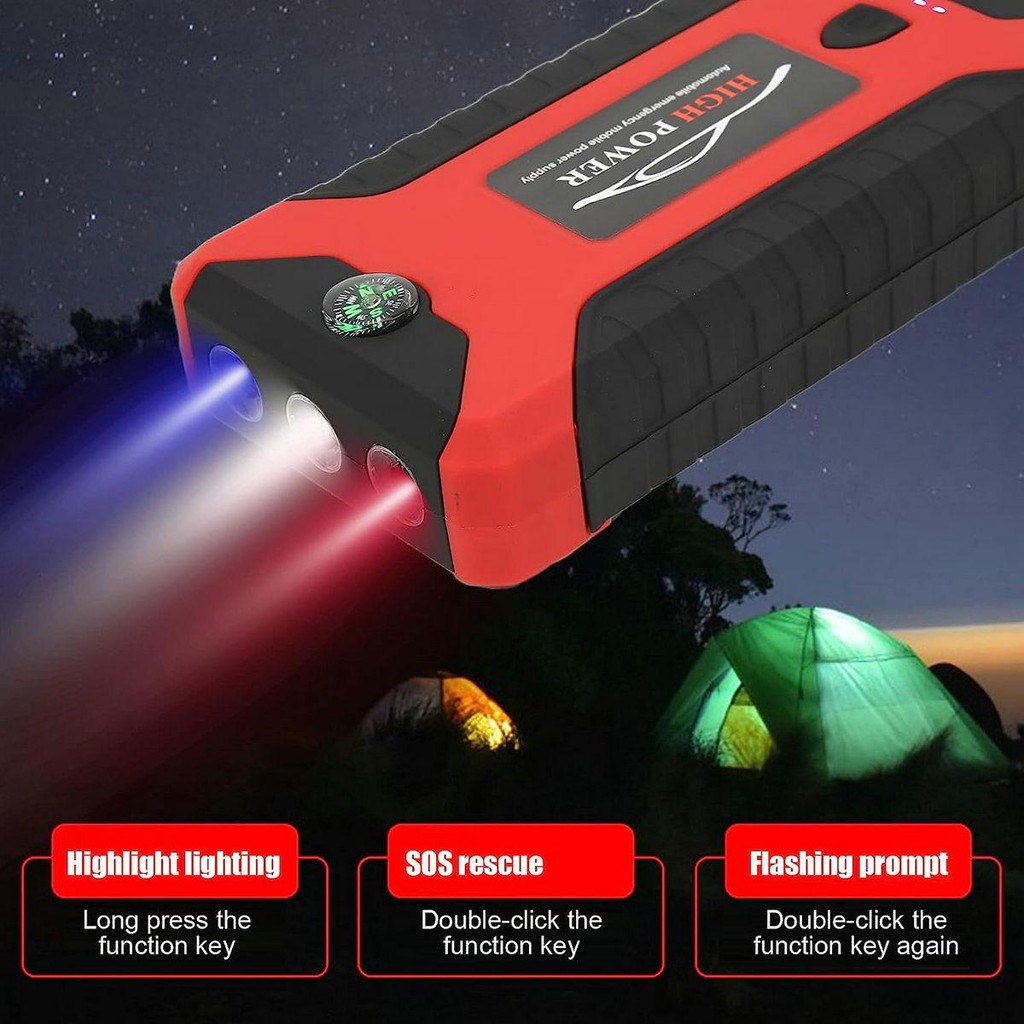 SHIIE Jumper Aki Starter Powerbank 10000 mAh + Pompa Ban 4 Port USB & Senter 99800MAH mobil starter