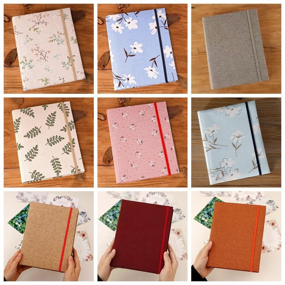 

Large Capacity 200 Pockets 6-inch Photo Album Fashion Elastic Band Children Growth Memorial Booklet Flower Fabric Family Album