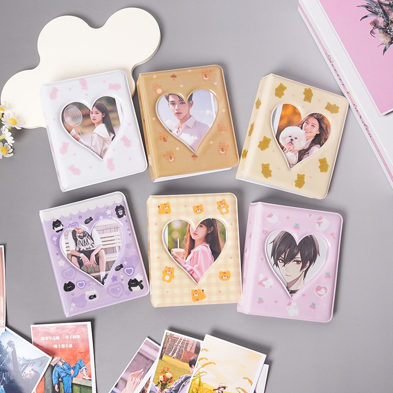 

Kpop Card Binder Name Card Book Photocard Holder Cute Bear Photo Album 3 Inch Love Heart Hollow Picture Storage Case