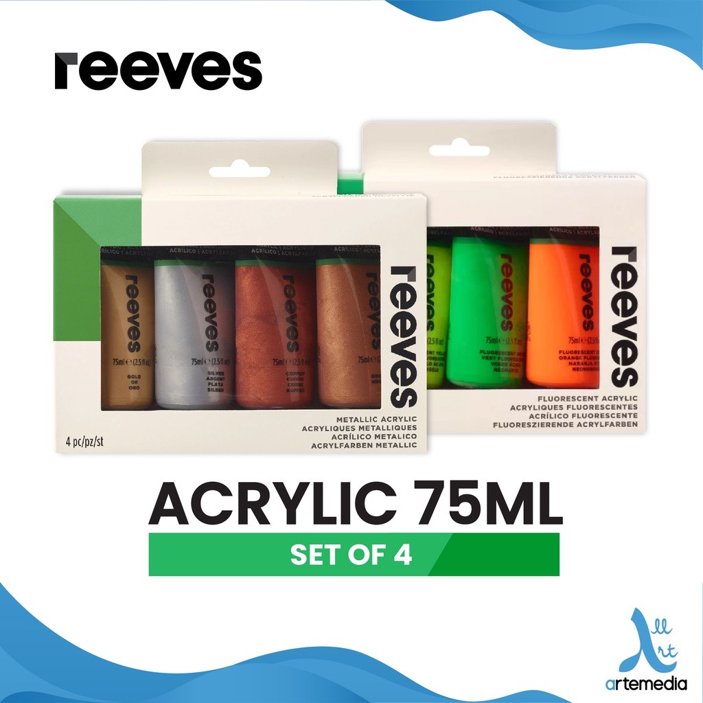 

Gramedia Surabaya - Reeves Artists 4x75ml Acrylic Color Paint Set metallic