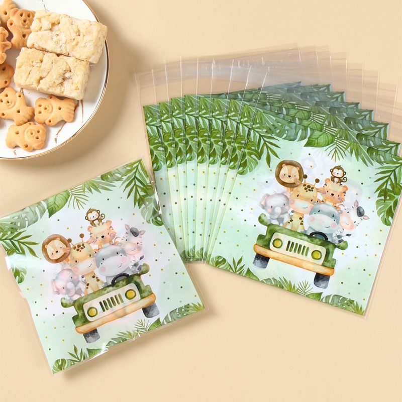 

Jungle Animals Party Candy Gift Bags Biscuit Packing Bag Wild One Safari Gift Bag for Guest Kids Birthday Supplies Baby Shower