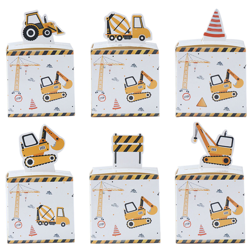 

24Pcs Construction Party Treat Boxes Construction Truck Candy Bags Gift Boxes with Handles Construction Birthday Party Decors