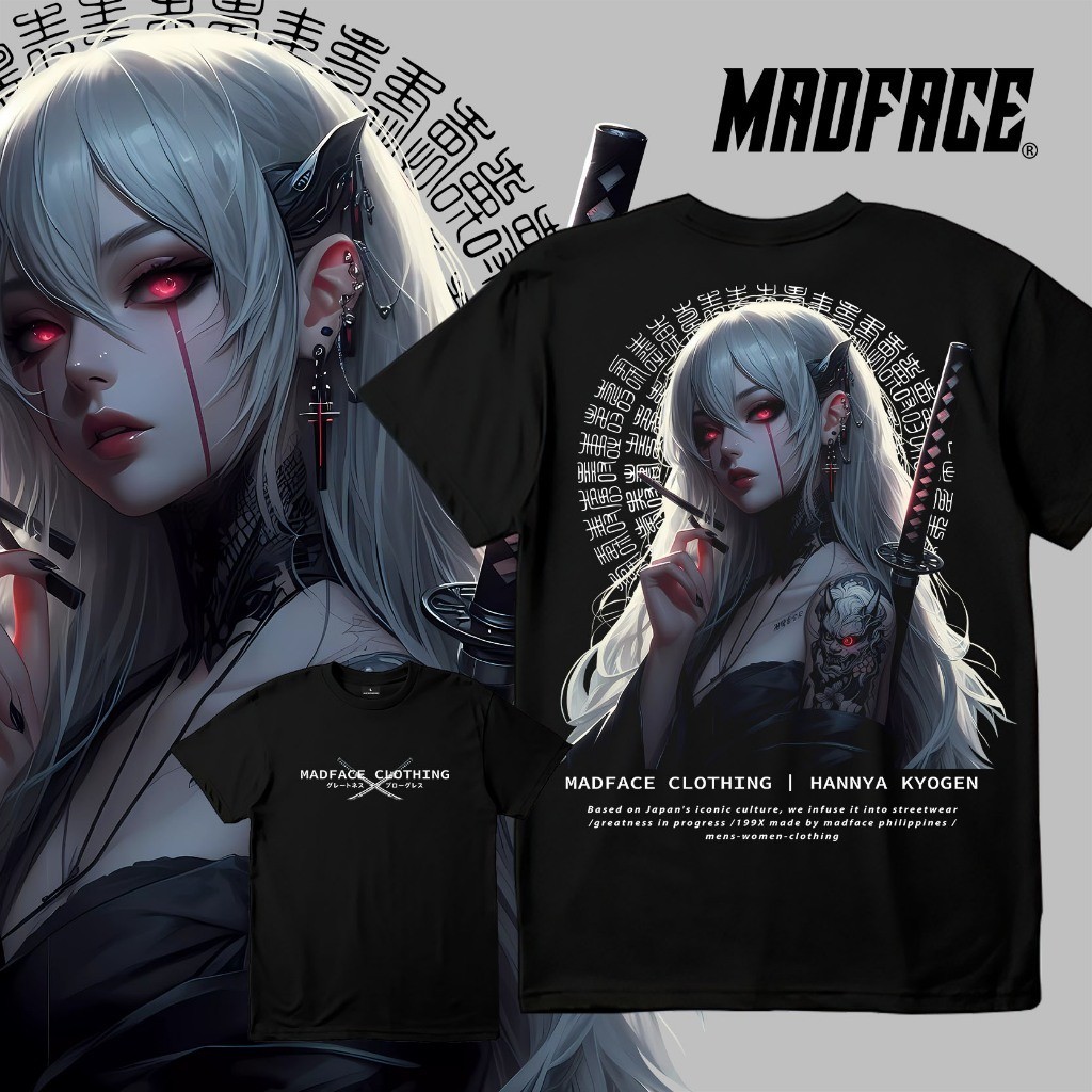 MADFACE- Geisha Hannya Kyogen T Printed T Shirt Short Sleeve Shirt Casual Japanese Style Baju Lelaki