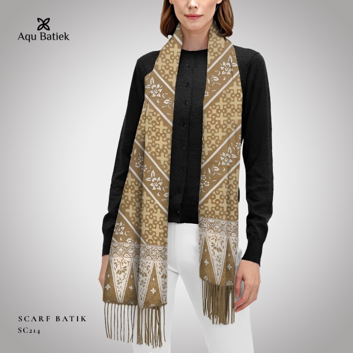 ✔Virtual.C✔ - PROMO Selendang Batik Cap/ Syal Batik Cap Bahan Silky - Parang Coklat - Floral Coklat