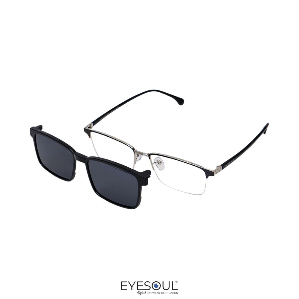 Parim Eyewear Kacamata Optical Magnetic Flip On Halfrim - Hitam