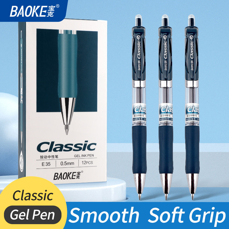

BAOKE Pulpen Gel / Retractable Gel Pen 0.5mm Nib Tinta Biru Tua Pegangan Karet E35 1pcs