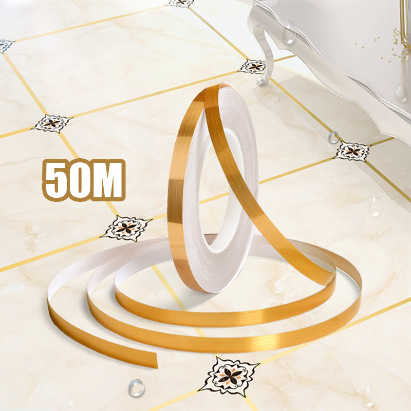 

50M/Roll Gold Selotip Masking Tape Pita Perekat Strip Perekat Diri Dekorasi Langit-langit / Stiker Stiker Emas Gold Washi Tape