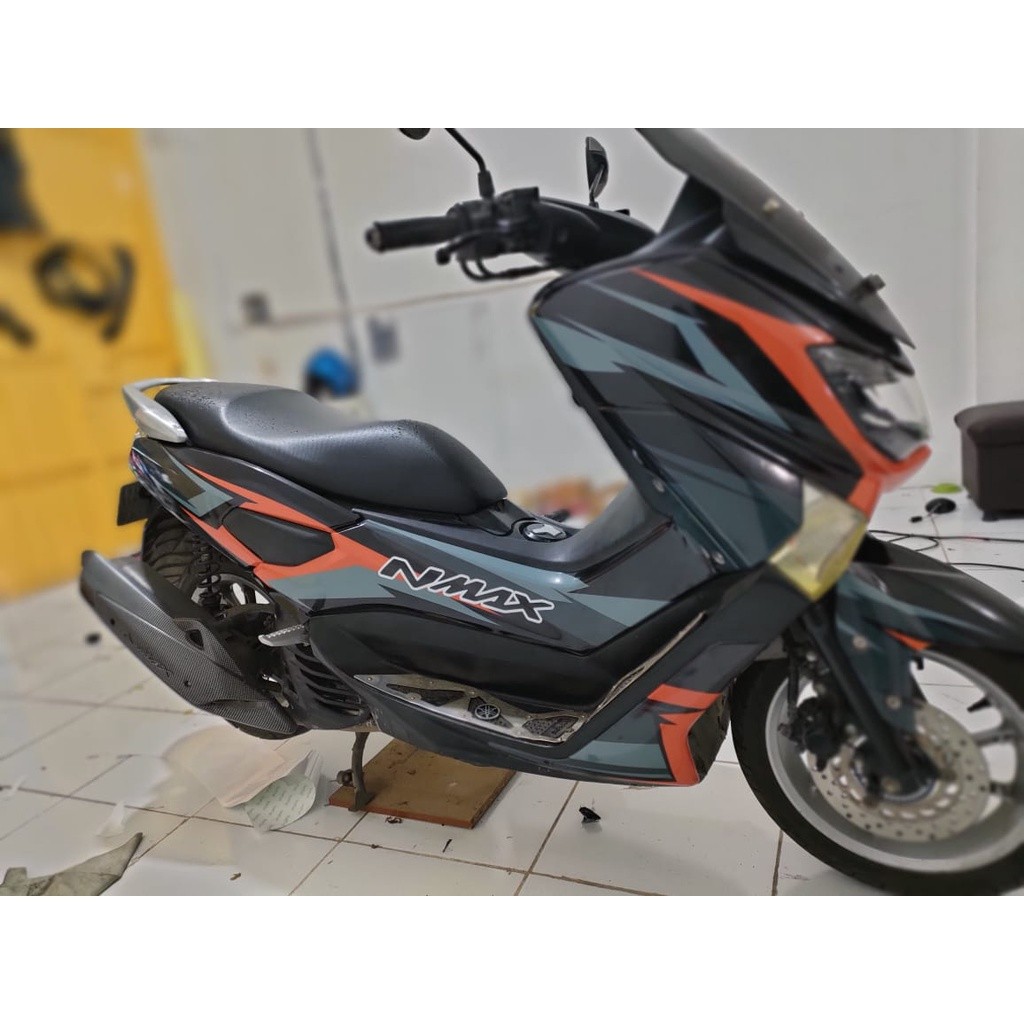 Striping Decal Stiker Motor YAMAHA NMAX OLD FullBody  NMAX  Motif Abu Orange  Request Nama dan COD