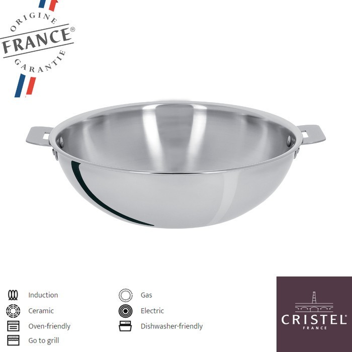 Pojok Cristel Stainless Wok Removable Casteline / Wajan Stainless 3Ply 28 Cm