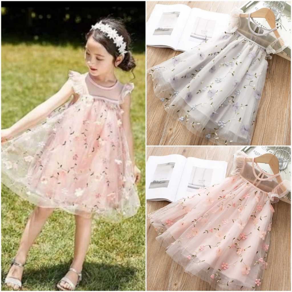 CKI64 DR45, Dress Anak Perempuan Gaun Pesta Bunga Bordiran Mewah